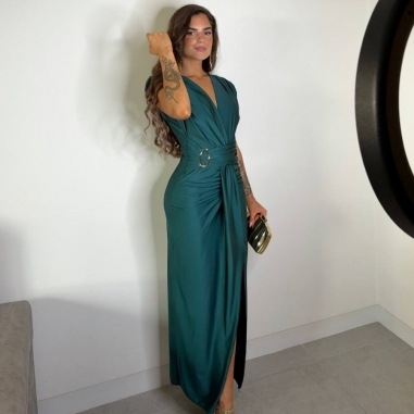 VESTIDO NUDO HEBILLA VERDE ESMERALDA