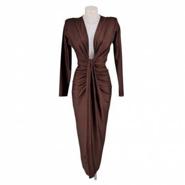 VESTIDO NUDO MANGA CHOCO