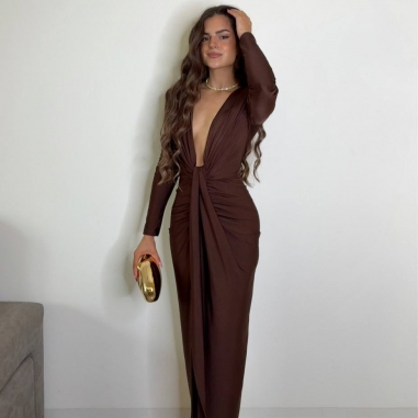 VESTIDO NUDO MANGA CHOCO