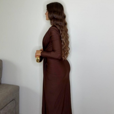 VESTIDO NUDO MANGA CHOCO