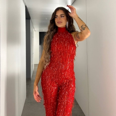 MONO FLECOS LENTEJUELAS ROJO