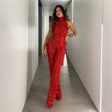 MONO FLECOS LENTEJUELAS ROJO