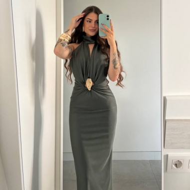 VESTIDO OLIVEIRA VERDE CAQUI