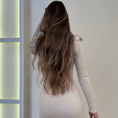 VESTIDO PUNTO VOLANTITOS BEIGE