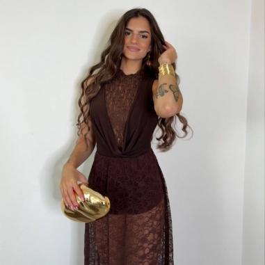 FALDA ENCAJE MIDI CHOCO