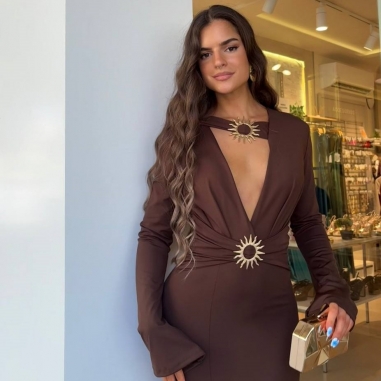 VESTIDO DETALLES DORADOS CHOCO