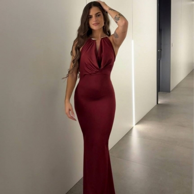 VESTIDO GARGANTILLA ARO VINO