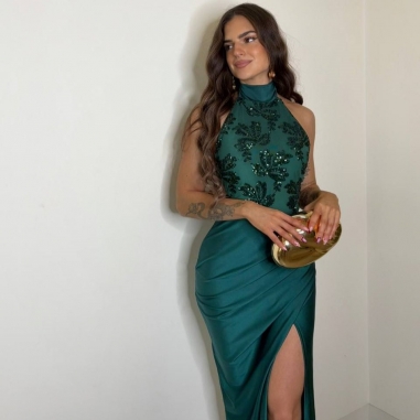 VESTIDO HALTER LENTEJUELAS VERDE...