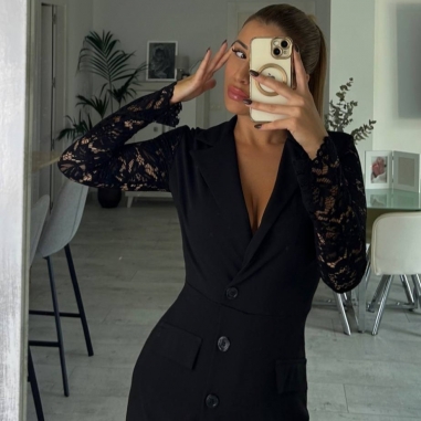 PREVENTA MONO MANGA ENCAJE NEGRO