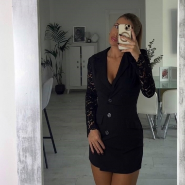 PREVENTA MONO MANGA ENCAJE NEGRO