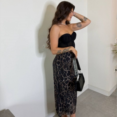 PREVENTA FALDA TUL ANIMAL PRINT OSCURA