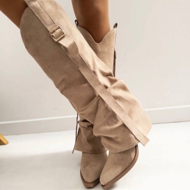 BOTA ALTA BEIGE HEBILLA