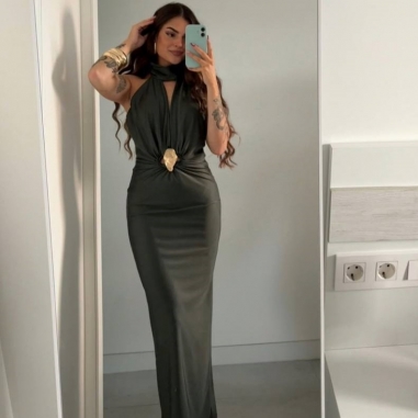 VESTIDO OLIVEIRA VERDE CAQUI