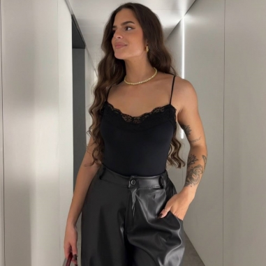 PANTALÓN EFECTO PIEL BALLOON NEGRO