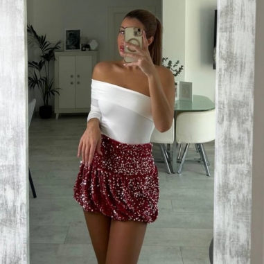 FALDA GLOBO LENTEJUELAS ROJA