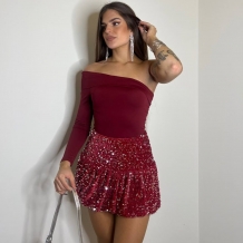 FALDA GLOBO LENTEJUELAS ROJA