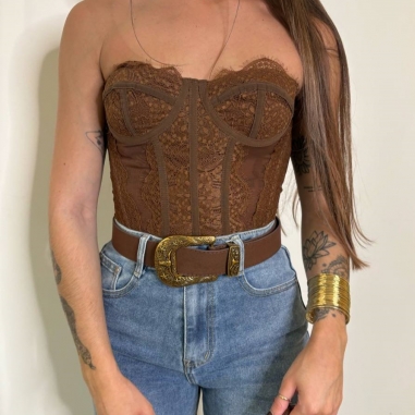 CORSET ENCAJE CHOCO
