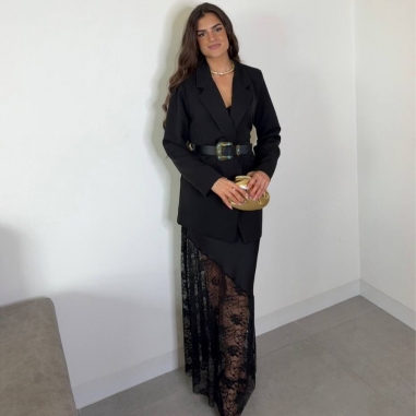 FALDA SATINADA ENCAJE NEGRA