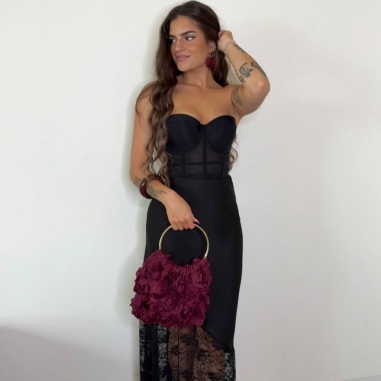 FALDA SATINADA ENCAJE NEGRA