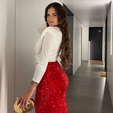 FALDA LENTEJUELAS MIDI ROJA