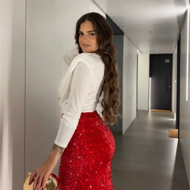 FALDA LENTEJUELAS MIDI ROJA