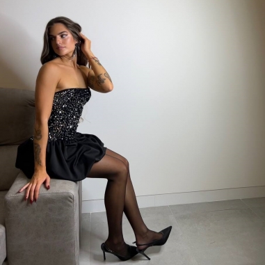 VESTIDO GLOBO LENTEJUELAS NEGRO