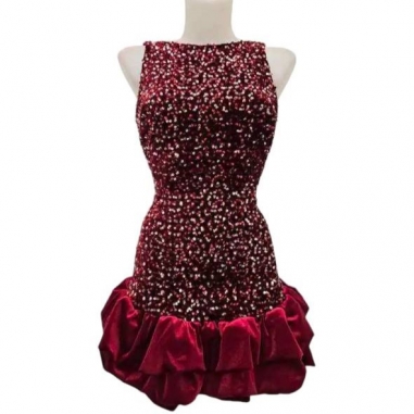 VESTIDO GLOBO LENTEJUELAS VINO