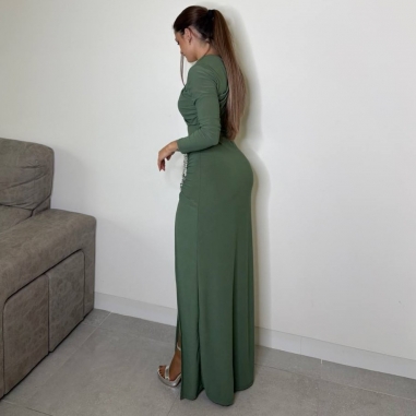 VESTIDO FRUNCIDO JOYA VERDE MILITAR