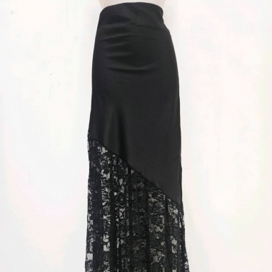 FALDA SATÉN ENCAJE NEGRA