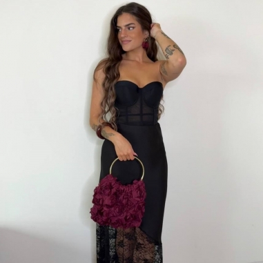 FALDA SATÉN ENCAJE NEGRA