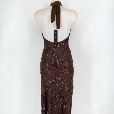 VESTIDO HALTER LENTEJUELA CHOCO