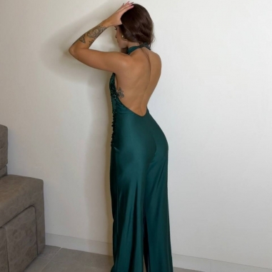 MONO HALTER LENTEJUELAS VERDE ESMERALDA