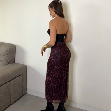 FALDA TUL ANIMAL PRINT VINO