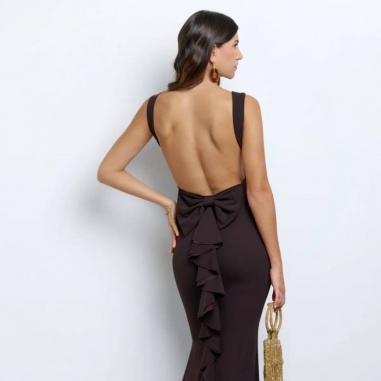 VESTIDO SIRENA LAZO CHOCO