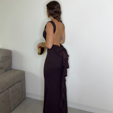VESTIDO SIRENA LAZO CHOCO