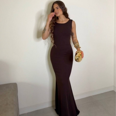 VESTIDO SIRENA LAZO CHOCO