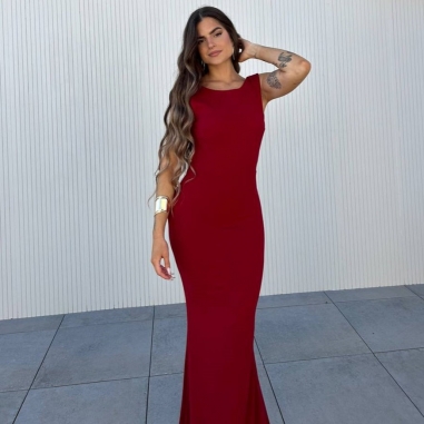 VESTIDO SIRENA LAZO VINO