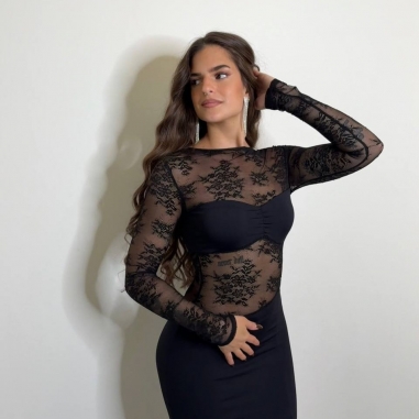 PREVENTA VESTIDO ENCAJE BANDA NEGRO