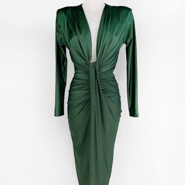 VESTIDO NUDO MANGA VERDE BOTELLA