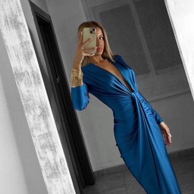 VESTIDO NUDO MANGA PETRÓLEO