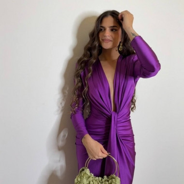 VESTIDO NUDO MANGA MORADO