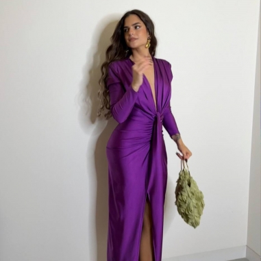 VESTIDO NUDO MANGA MORADO