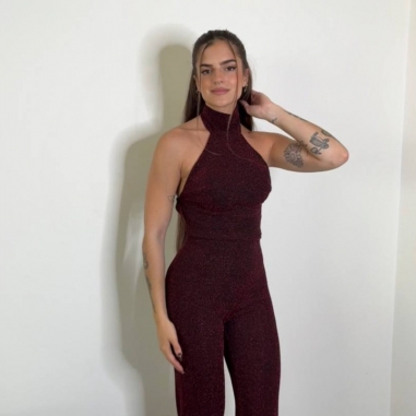 MONO HALTER LUREX BURDEOS