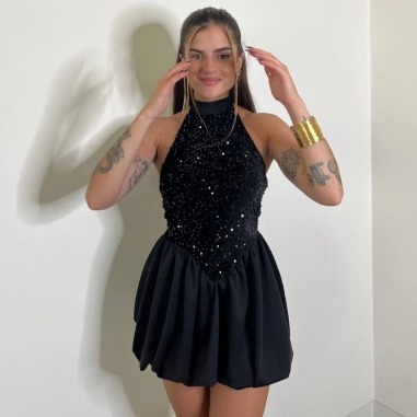 VESTIDO GLOBO HALTER NEGRO