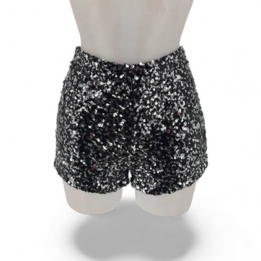 PREVENTA SHORT LENTEJUELA PLATA Y NEGRA