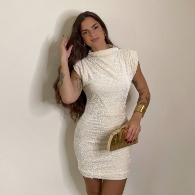 VESTIDO HOMBRERAS LENTEJUELAS PERLADO