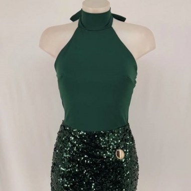 VESTIDO COMBINADO LENTEJUELAS VERDE