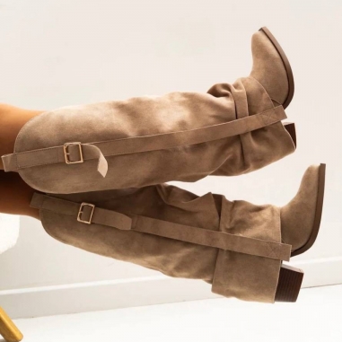 BOTA ALTA BEIGE HEBILLA