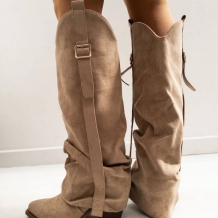 BOTA ALTA BEIGE HEBILLA