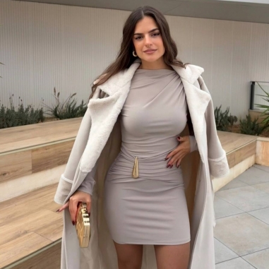 ABRIGO PAÑO PELITO BEIGE